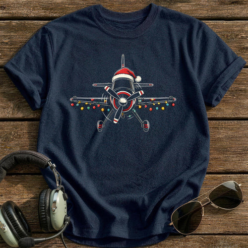 Aerobatic Plane Christmas Lights 21 T-Shirt - Navy