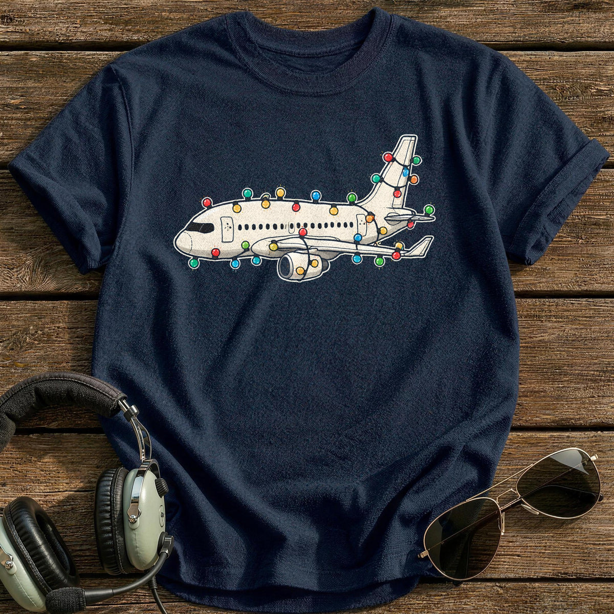 Airliner Christmas Lights 44 T-Shirt - Navy