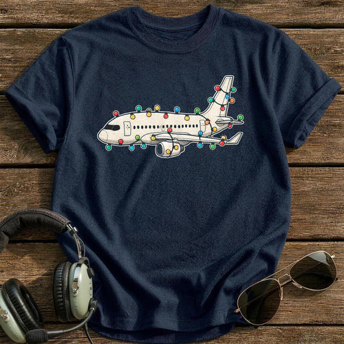 Airliner Christmas Lights 44 T-Shirt - Navy