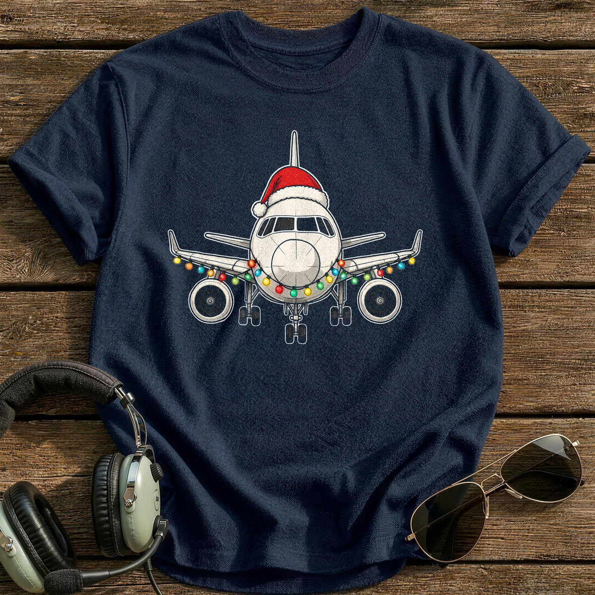 Airliner Christmas Lights 59 T-Shirt - Navy
