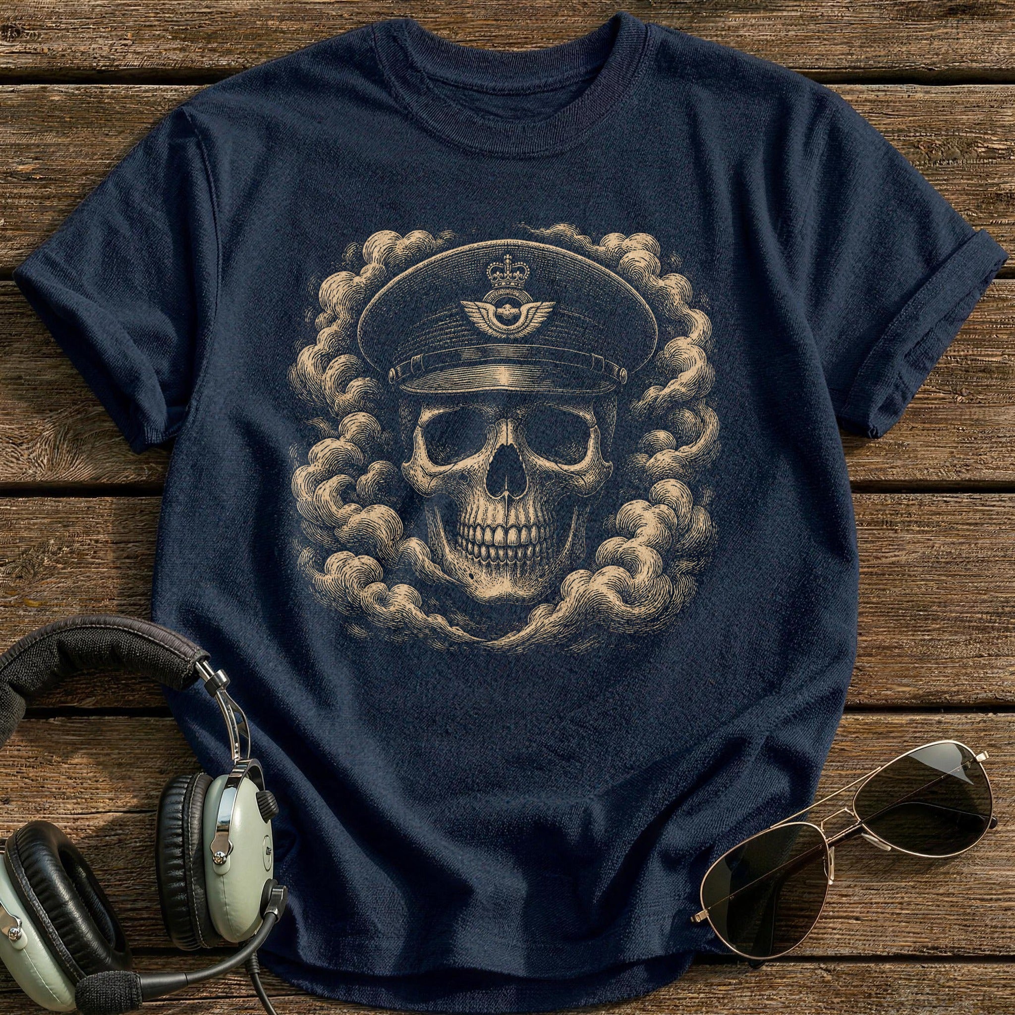 Airman Skull Service Cap T-Shirt - Navy
