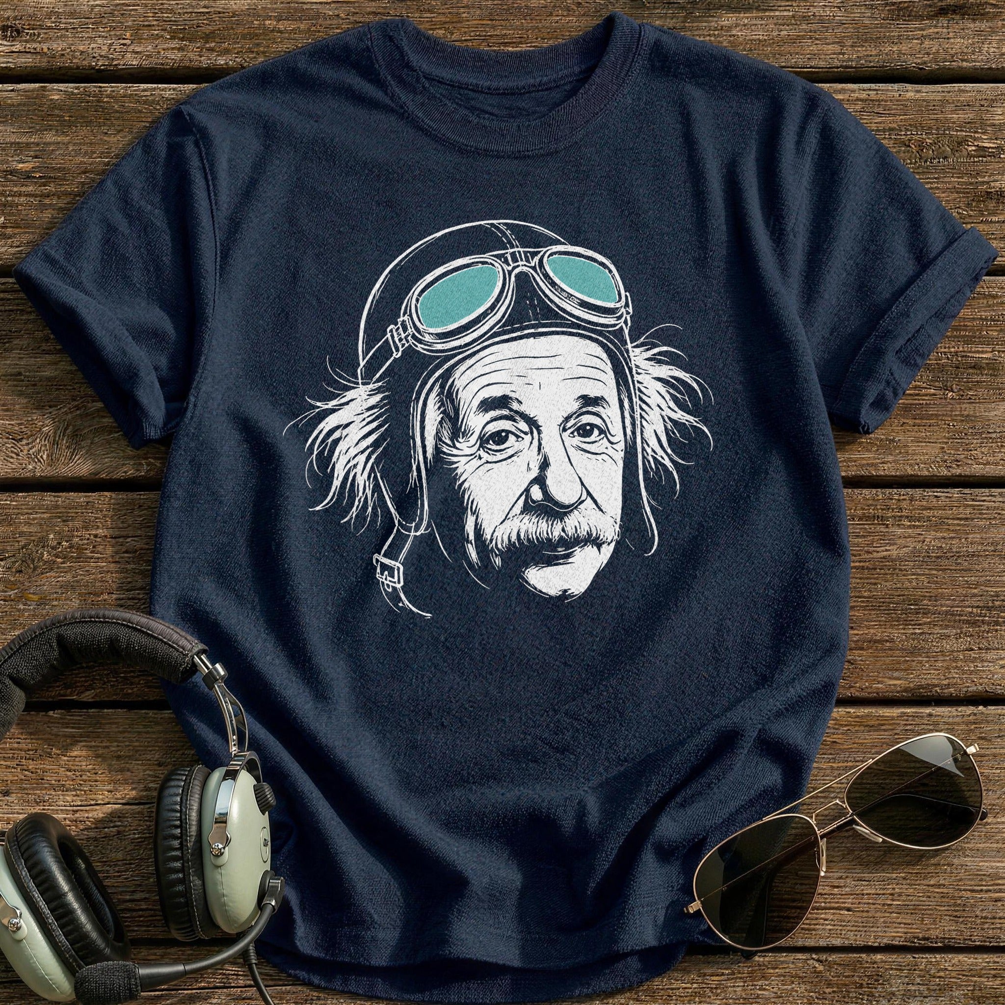 Albert Einstein Aviator (Soft Teal) T-Shirt - Navy