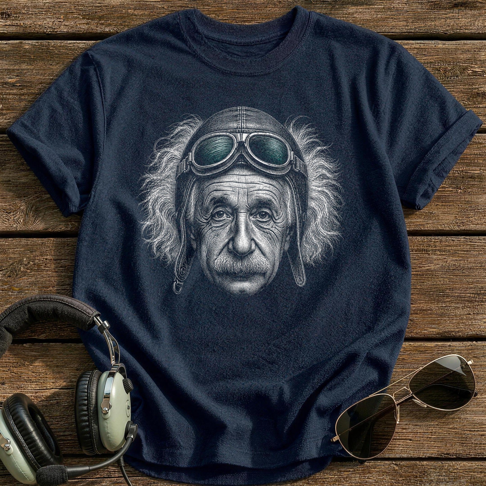 Albert Einstein Aviator (Soft Teal) T-Shirt - Navy