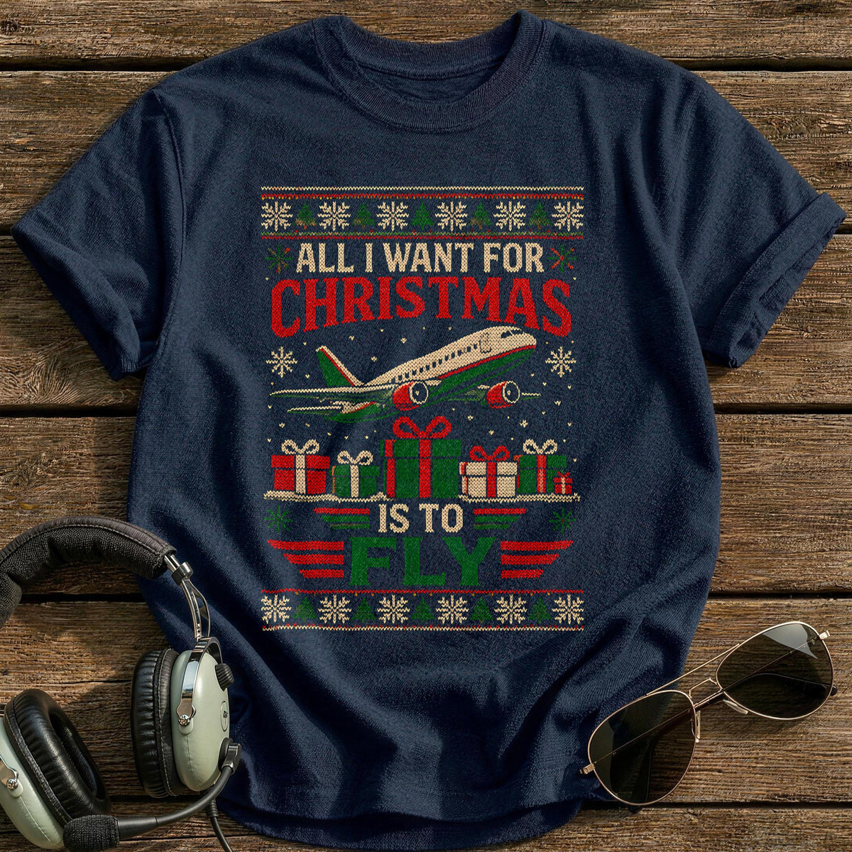 All I Want For Christmas Is To Fly 80 T-Shirt - Navy