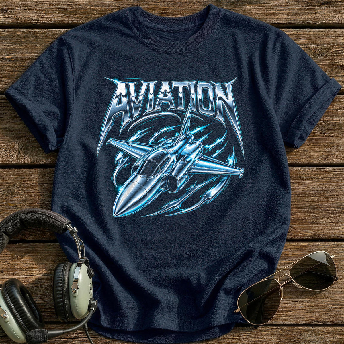 Aviation Chrome Y2K 73 T-Shirt - Navy