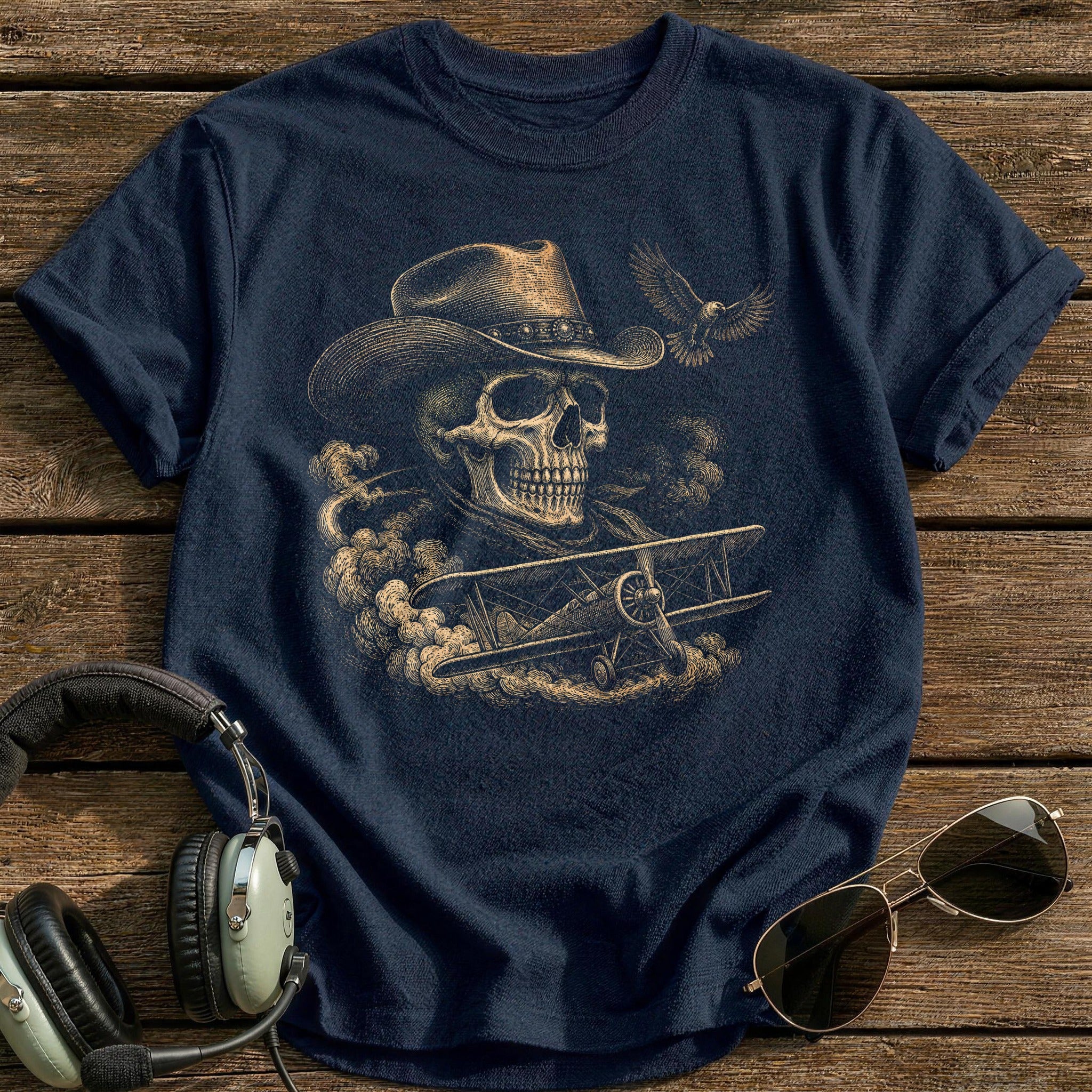 Barnstormer Skull Cowboy Hat T-Shirt - Navy