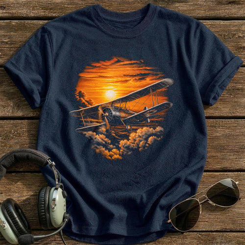 Biplane Sunset T-Shirt - Navy