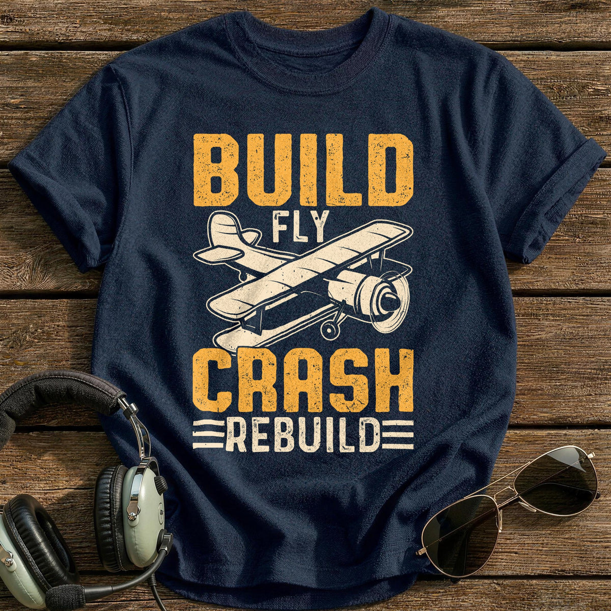 Build Fly Crash Rebuild 2 T-Shirt - Navy