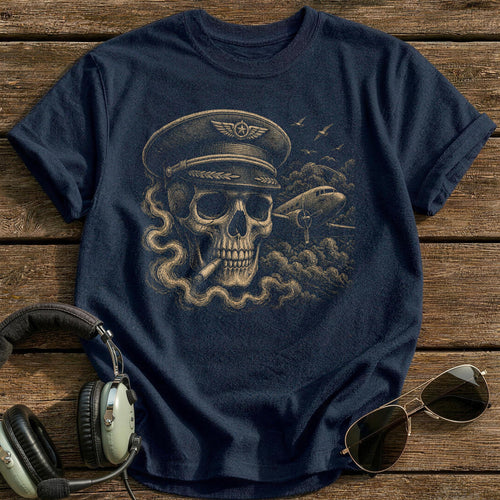 Captain Skull Peaked Cap T-Shirt - Navy