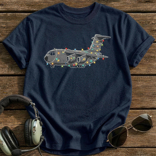 Cargo Plane Christmas Lights 89 T-Shirt - Navy