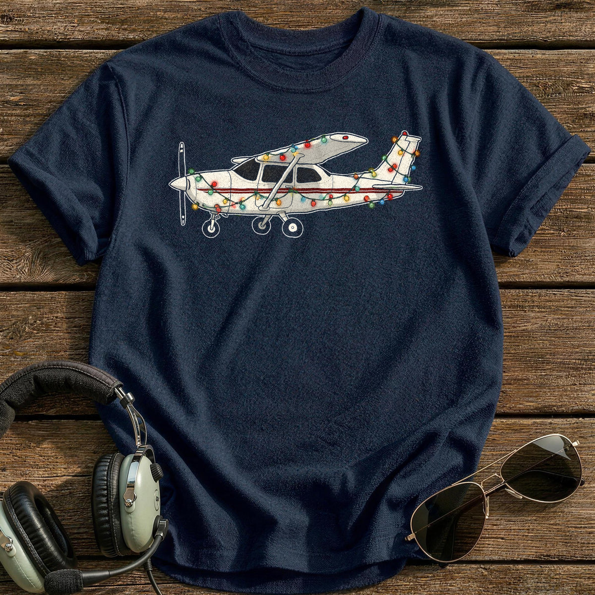 Cessna Christmas Lights 86 T-Shirt - Navy