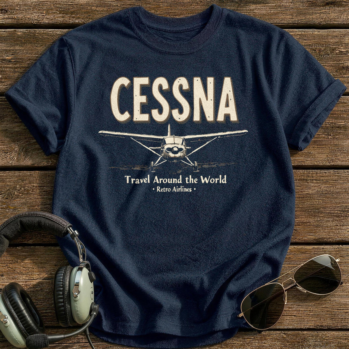 Cessna Travel Around The World T-Shirt - Navy
