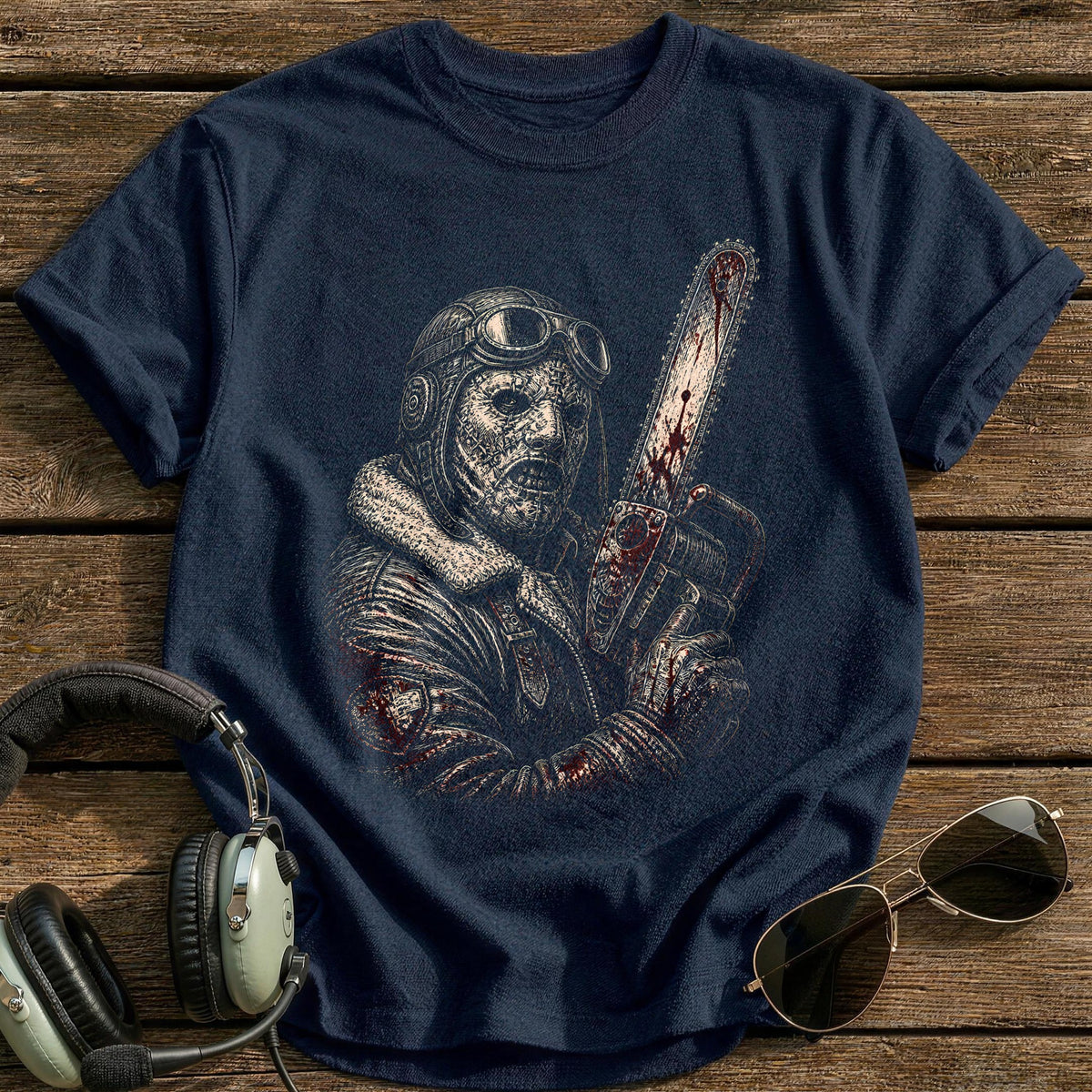 Chainsaw Etched 63 T-Shirt - Navy