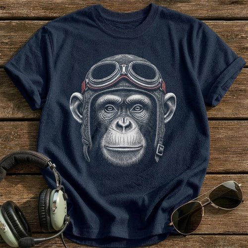 Chimp Aviator (Muted Red) T-Shirt - Navy
