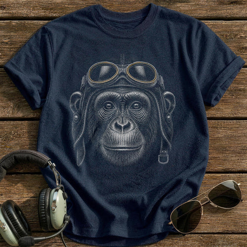Chimp Aviator (Warm Amber) T-Shirt - Navy