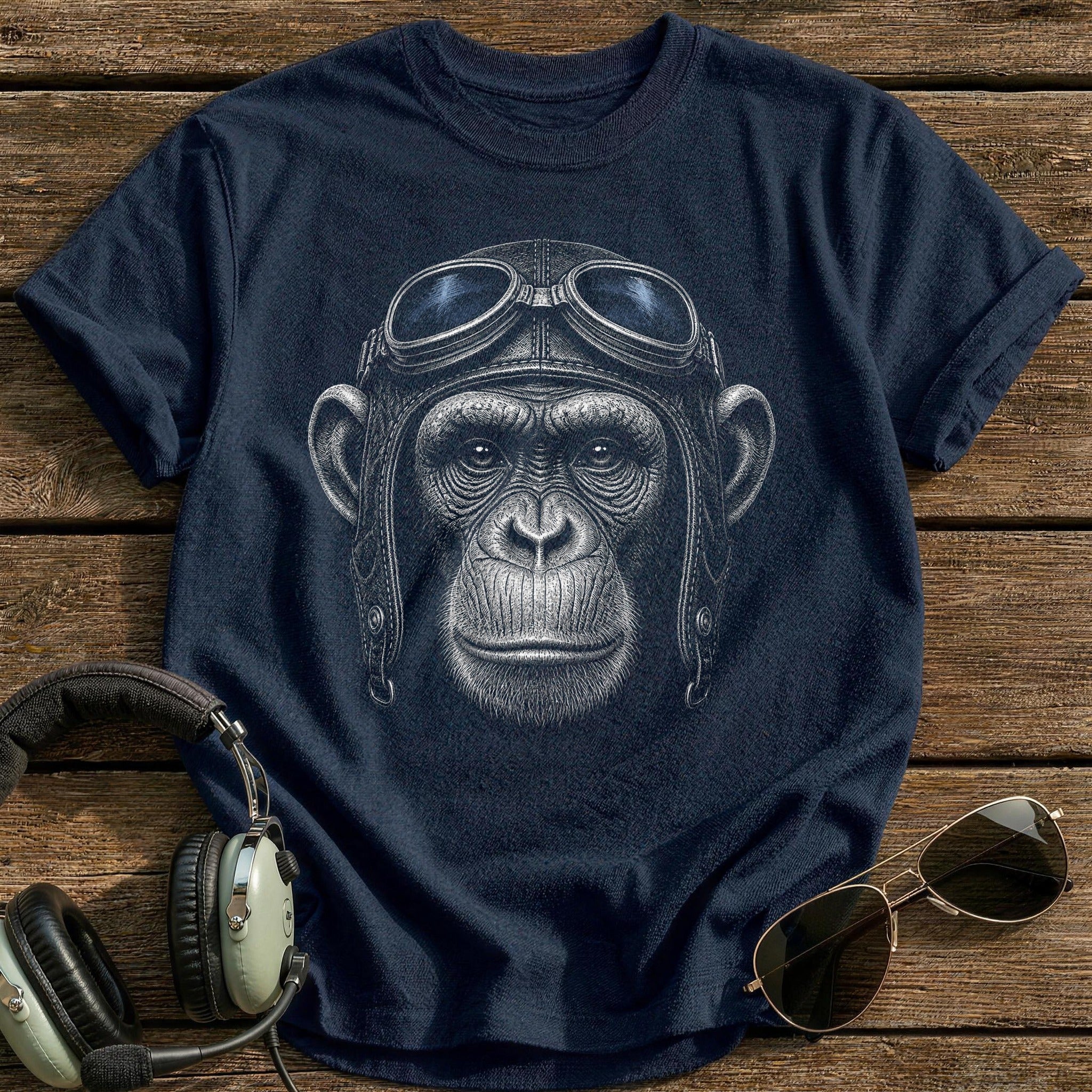 Chimp Flyer (Slate Blue) T-Shirt - Navy