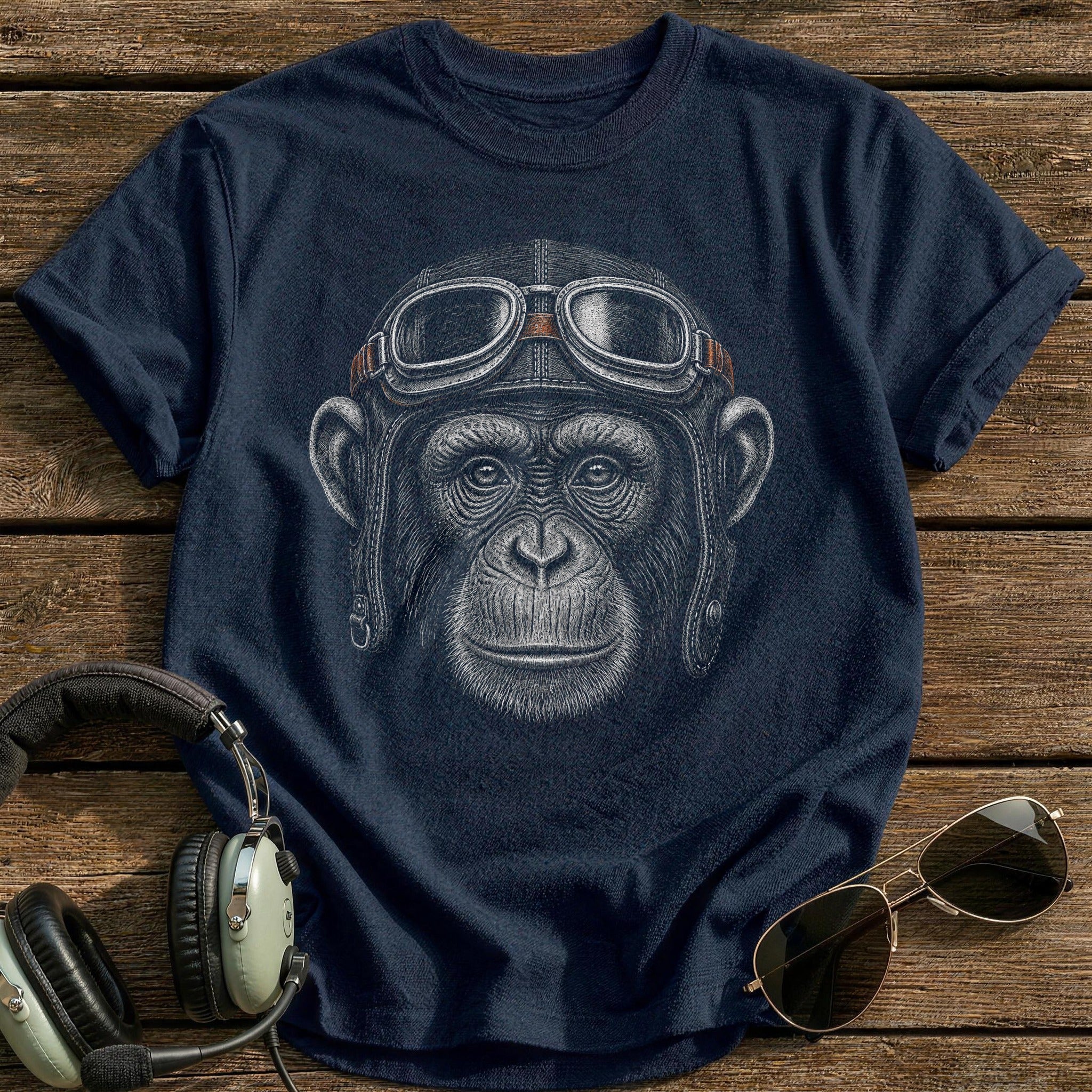 Chimp Pilot (Muted Orange) T-Shirt - Navy