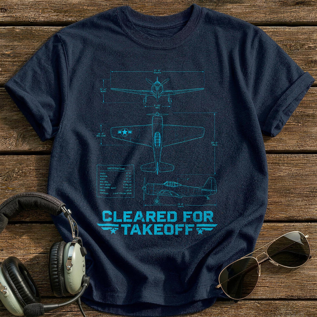 Cleared For Takeoff Blueprint 28 T-Shirt - Navy