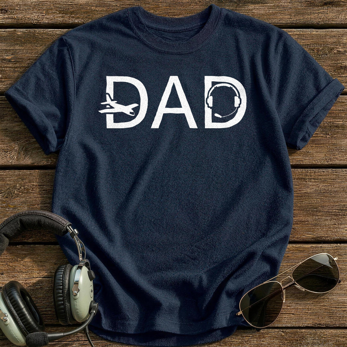Dad Pilot Headset T-Shirt - Navy