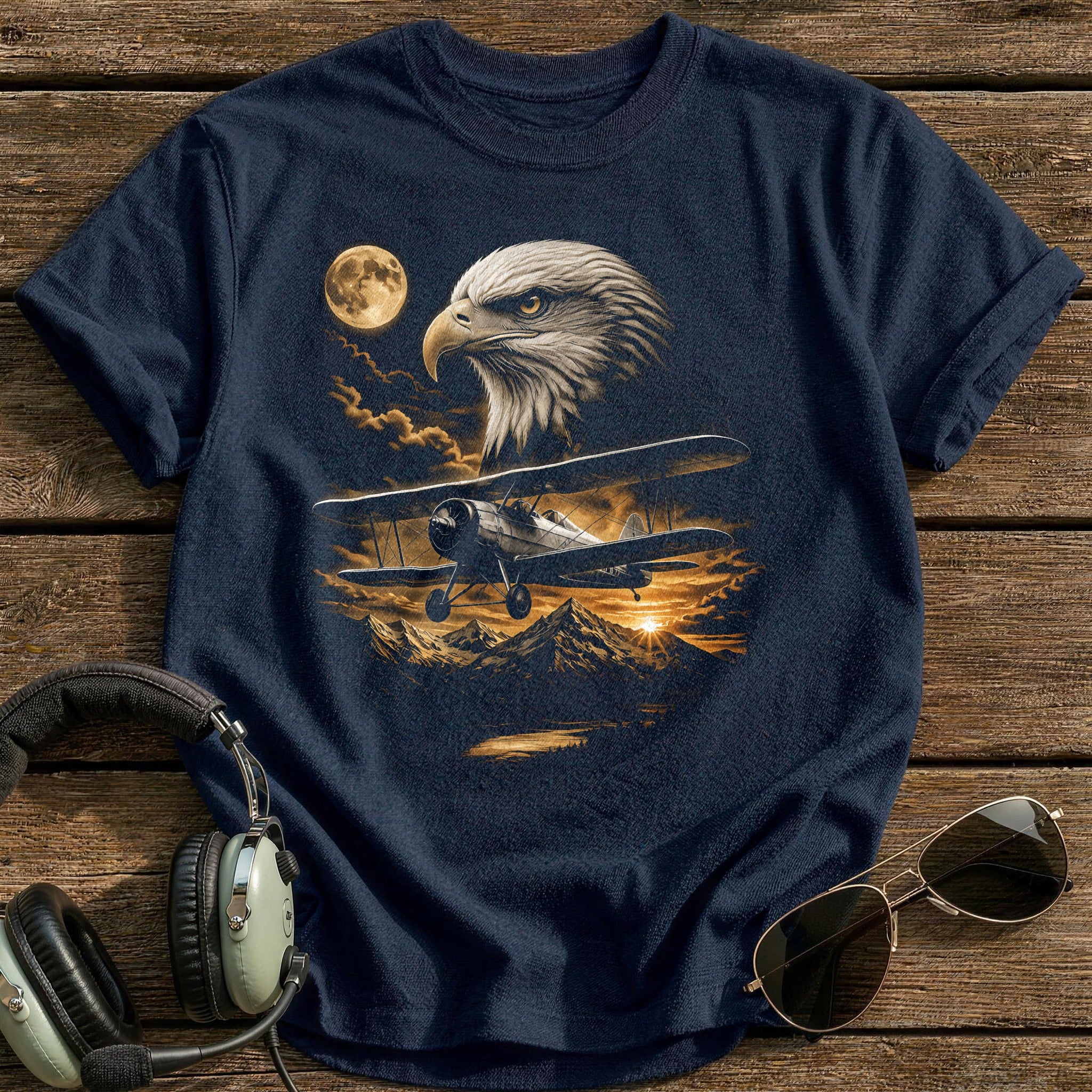 Eagle Biplane Sunset T-Shirt - Navy