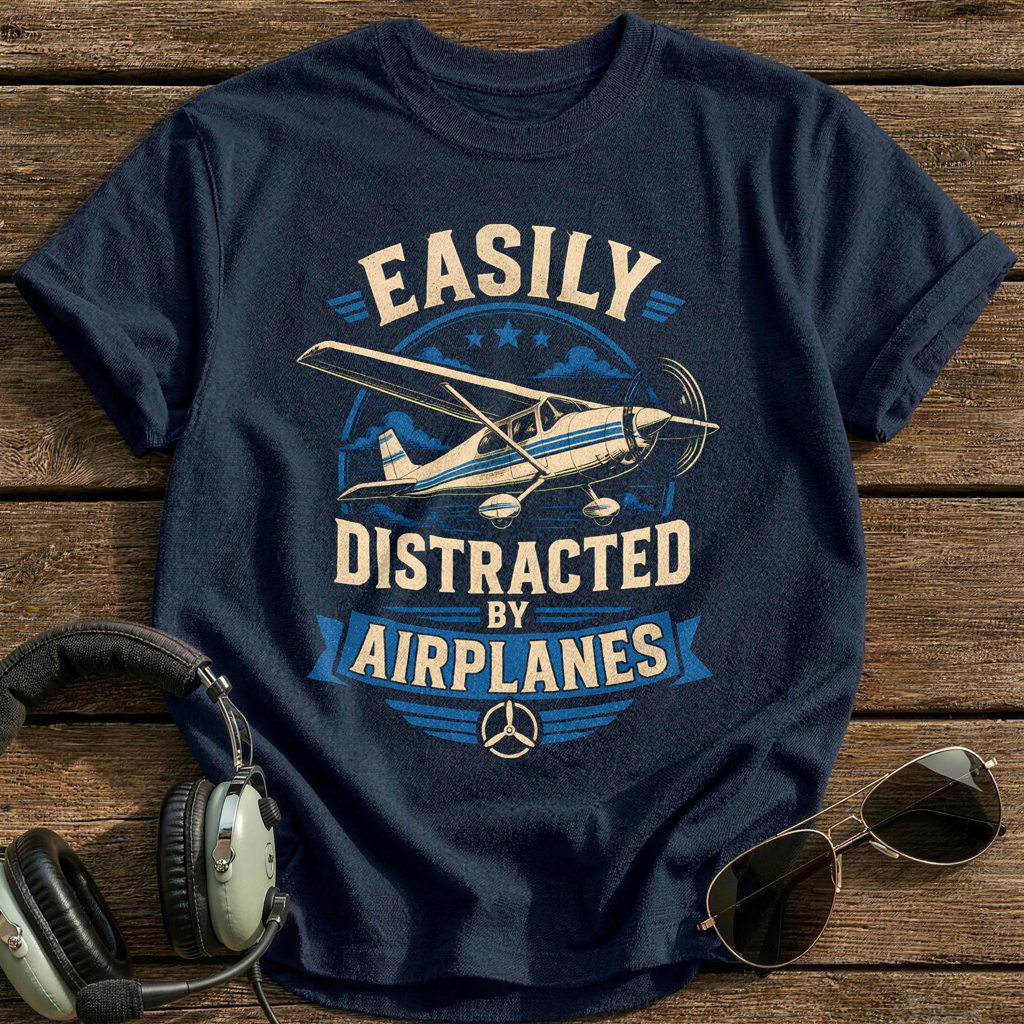 Easily Distracted Airplanes 39 T-Shirt - Navy