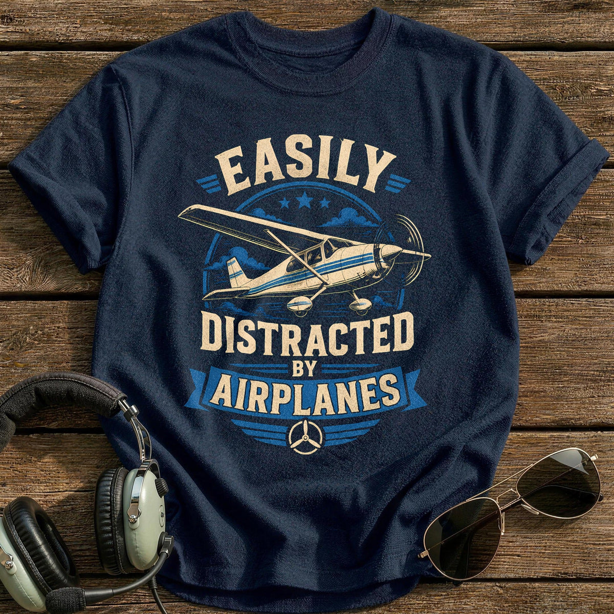 Easily Distracted Airplanes 39 Kids T-Shirt - Navy