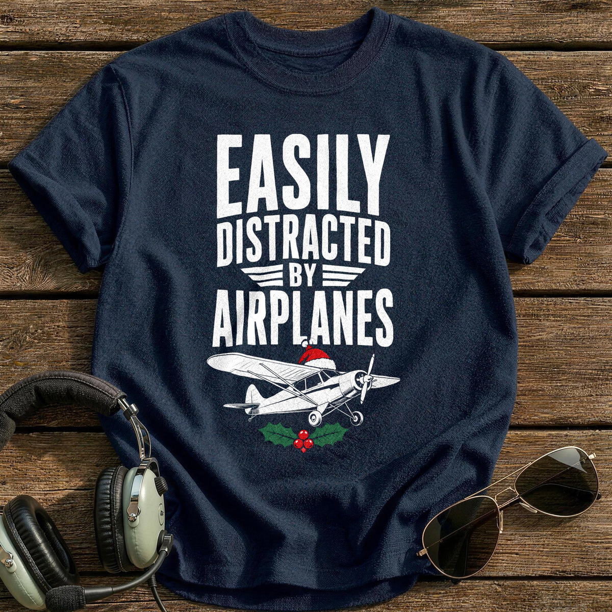 Easily Distracted By Airplanes 59 T-Shirt - Navy