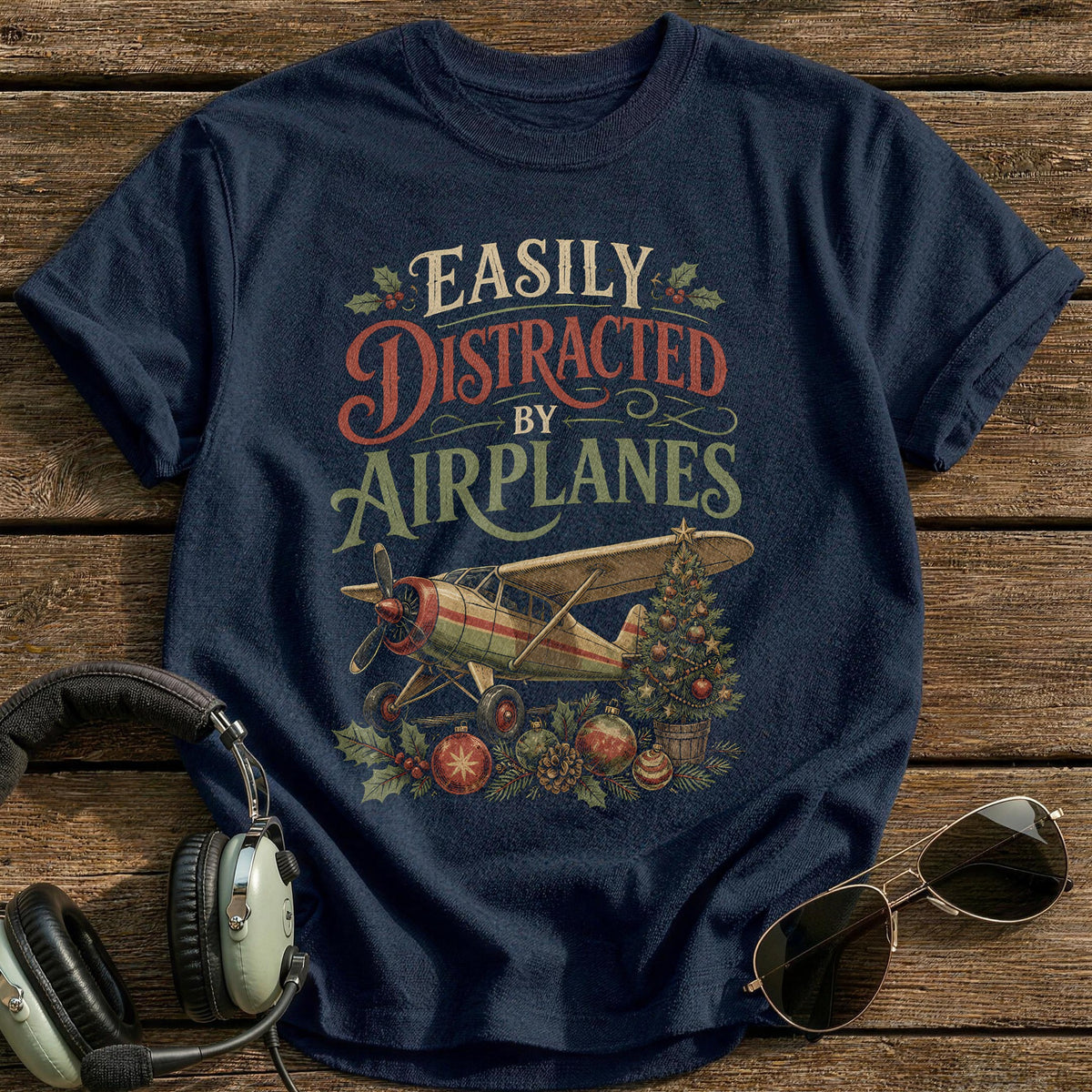 Easily Distracted By Airplanes 64 T-Shirt - Navy