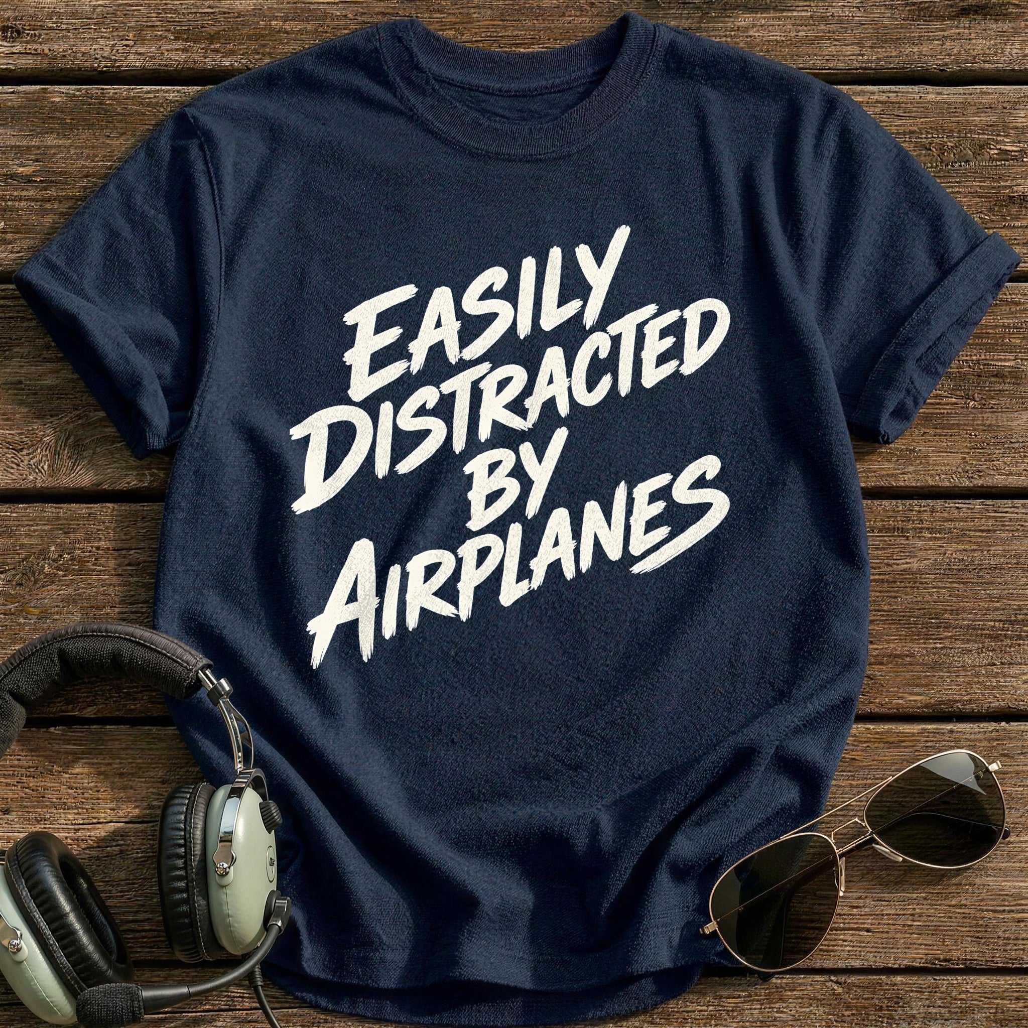 Easily Distracted By Airplanes 95 T-Shirt - Navy