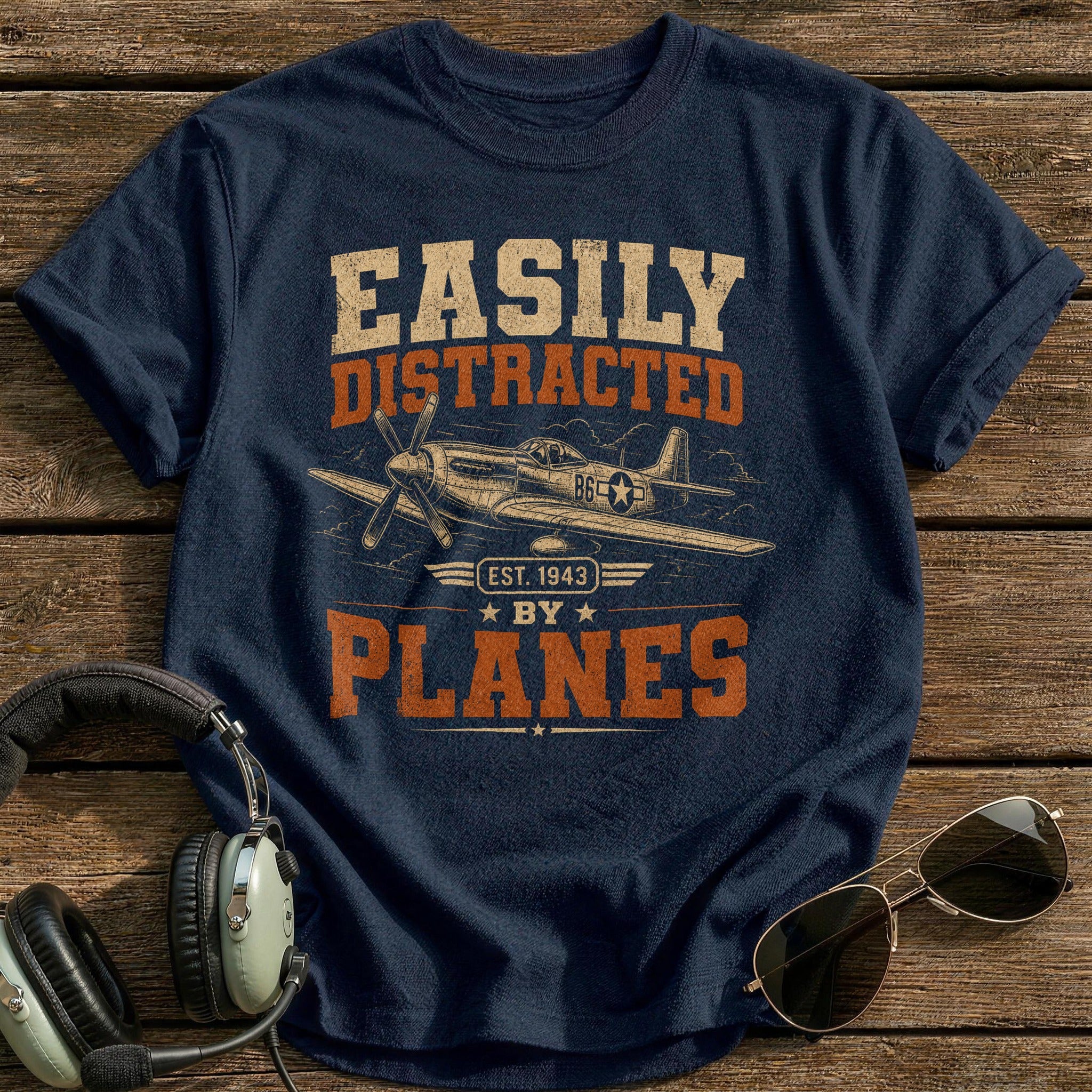 Easily Distracted By Planes T-Shirt - Navy
