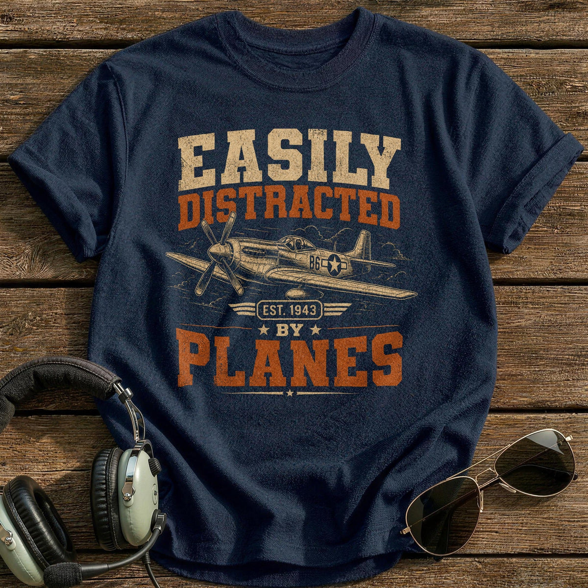 Easily Distracted By Planes Kids T-Shirt - Navy