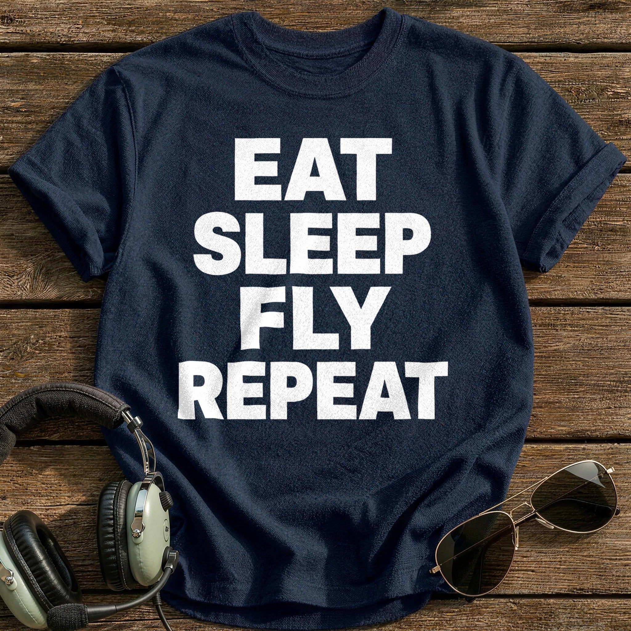 Eat Sleep Fly Repeat T-Shirt - Navy