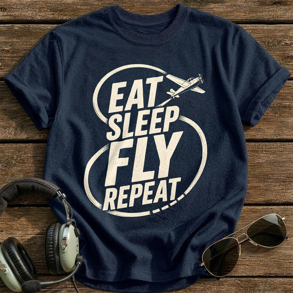 Eat Sleep Fly Repeat 70 T-Shirt - Navy