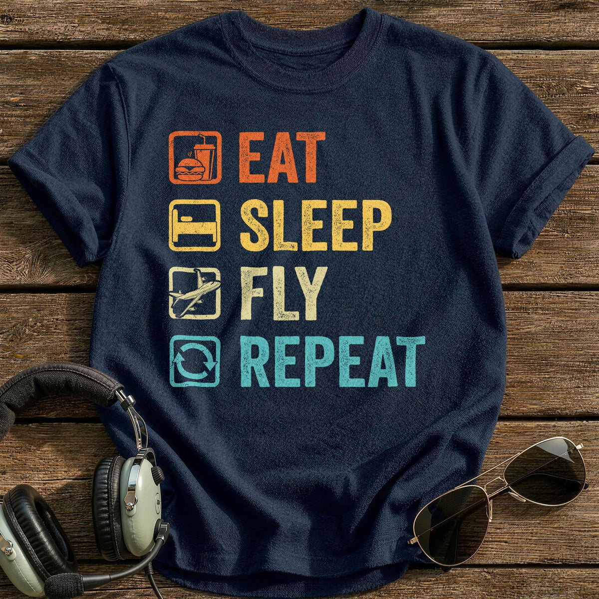 Eat Sleep Fly Repeat T-Shirt - Navy