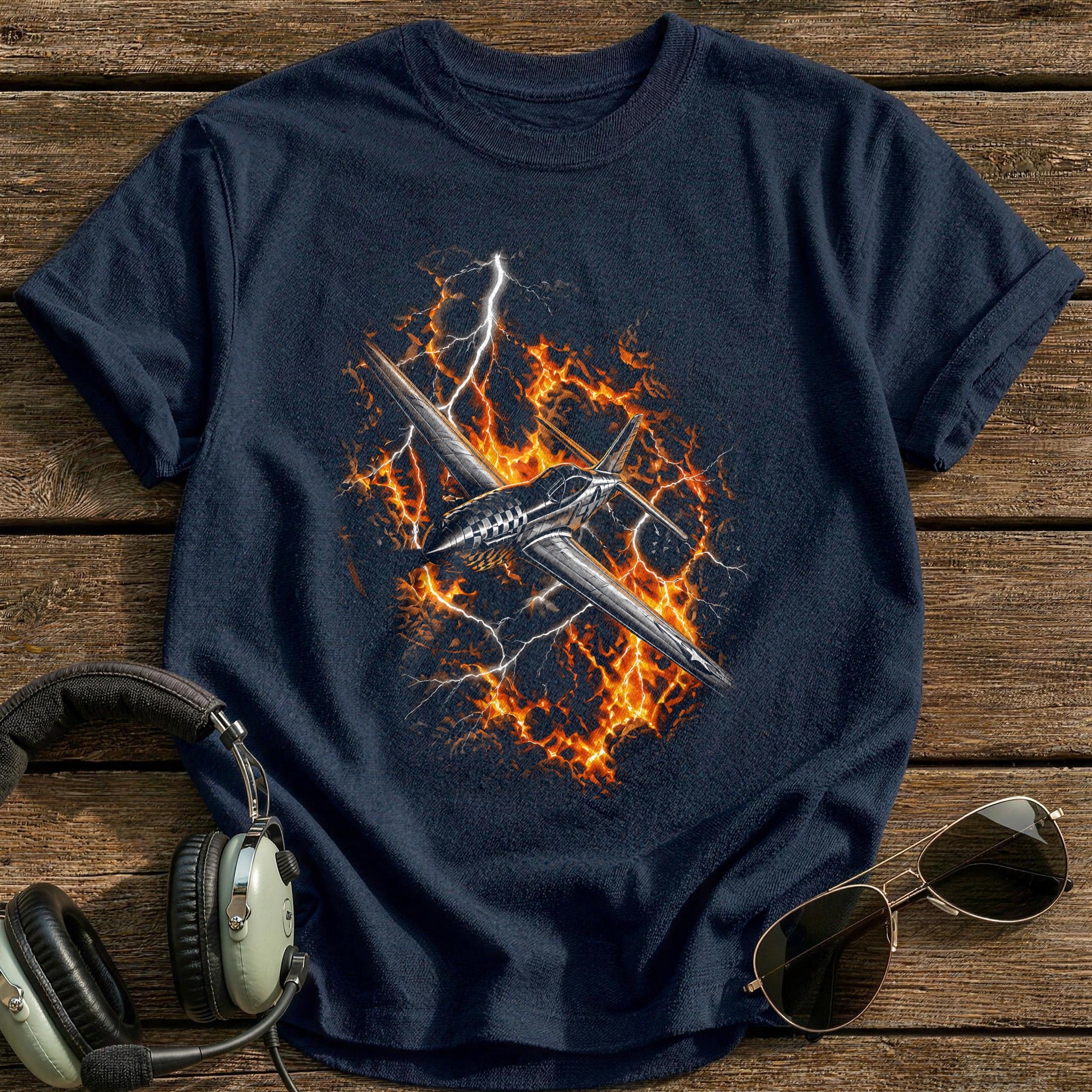 Fire Lightning Jet T-Shirt - Navy