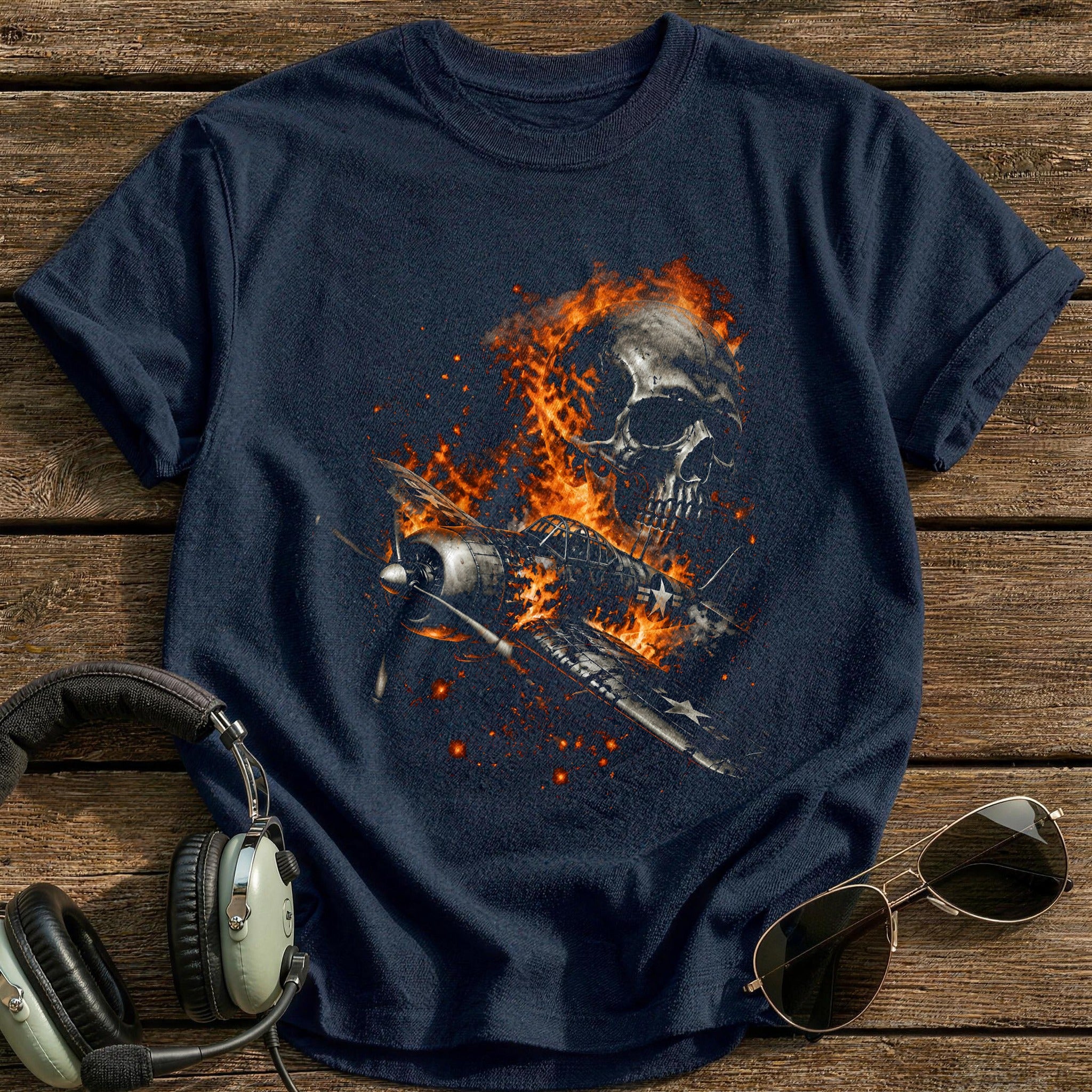 Flaming Warbird Skull 45 - Navy
