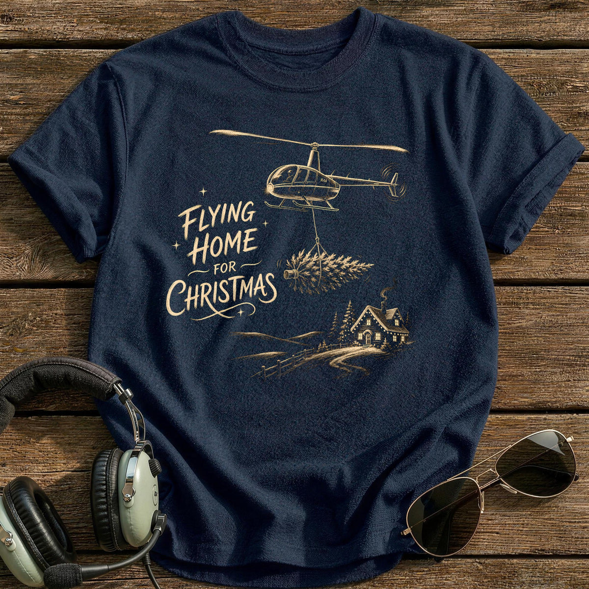 Flying Home For Christmas 4 T-Shirt - Navy