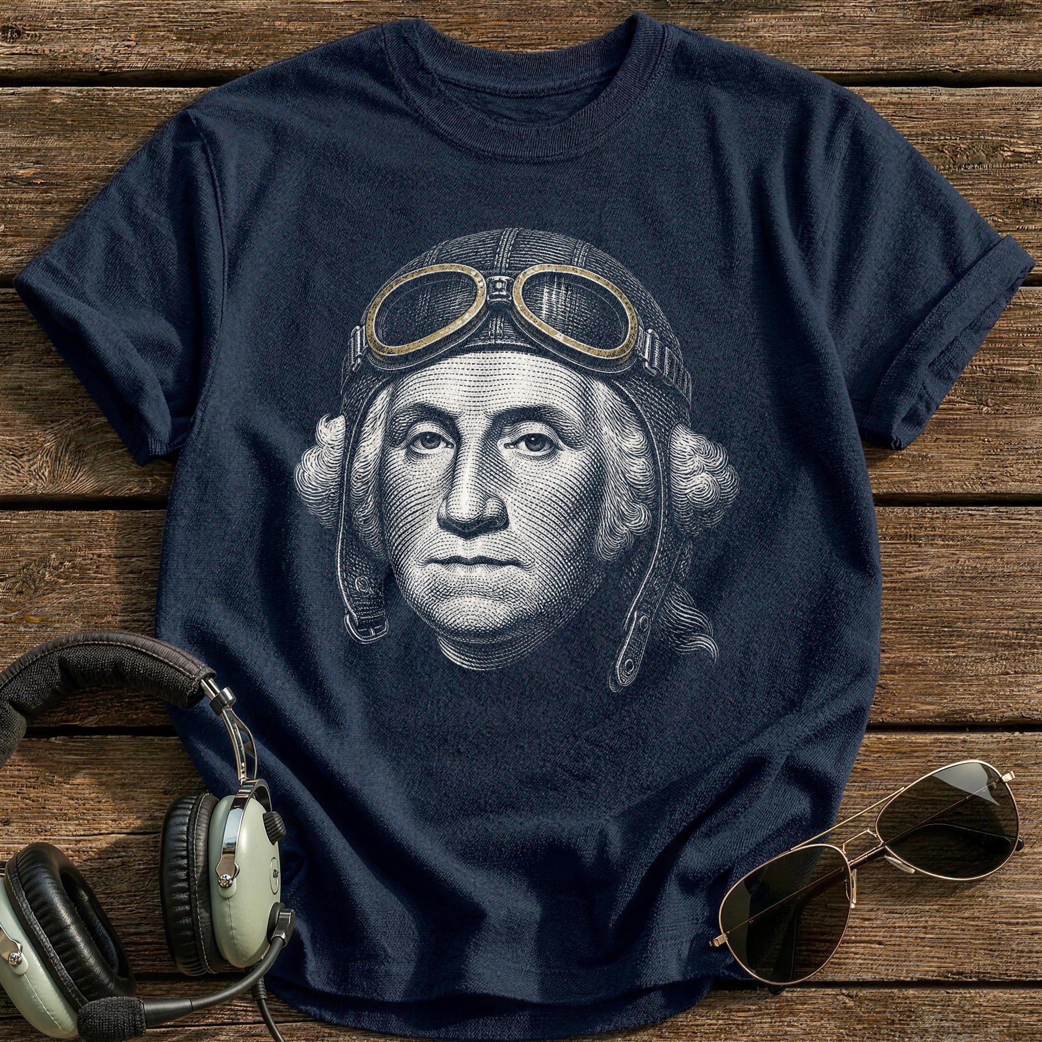 George Washington Aviator (Faded Gold) T-Shirt - Navy