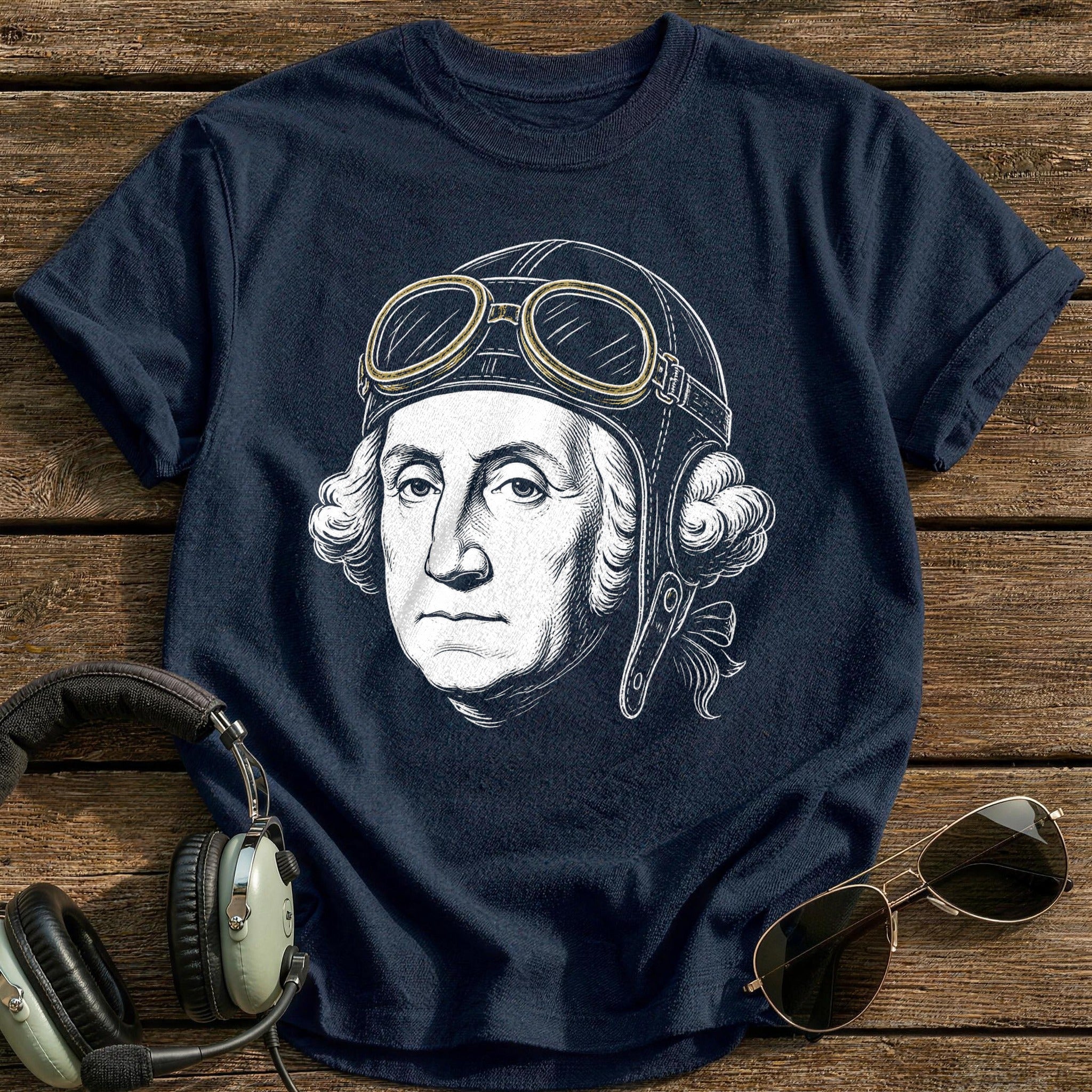 George Washington Aviator (Faded Gold) T-Shirt - Navy