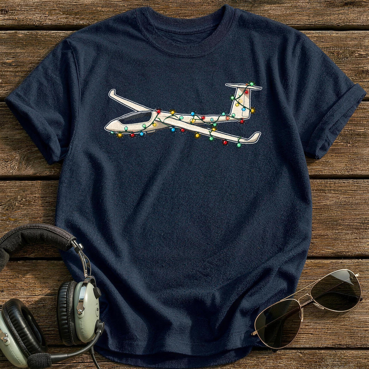 Glider Christmas Lights 87 T-Shirt - Navy