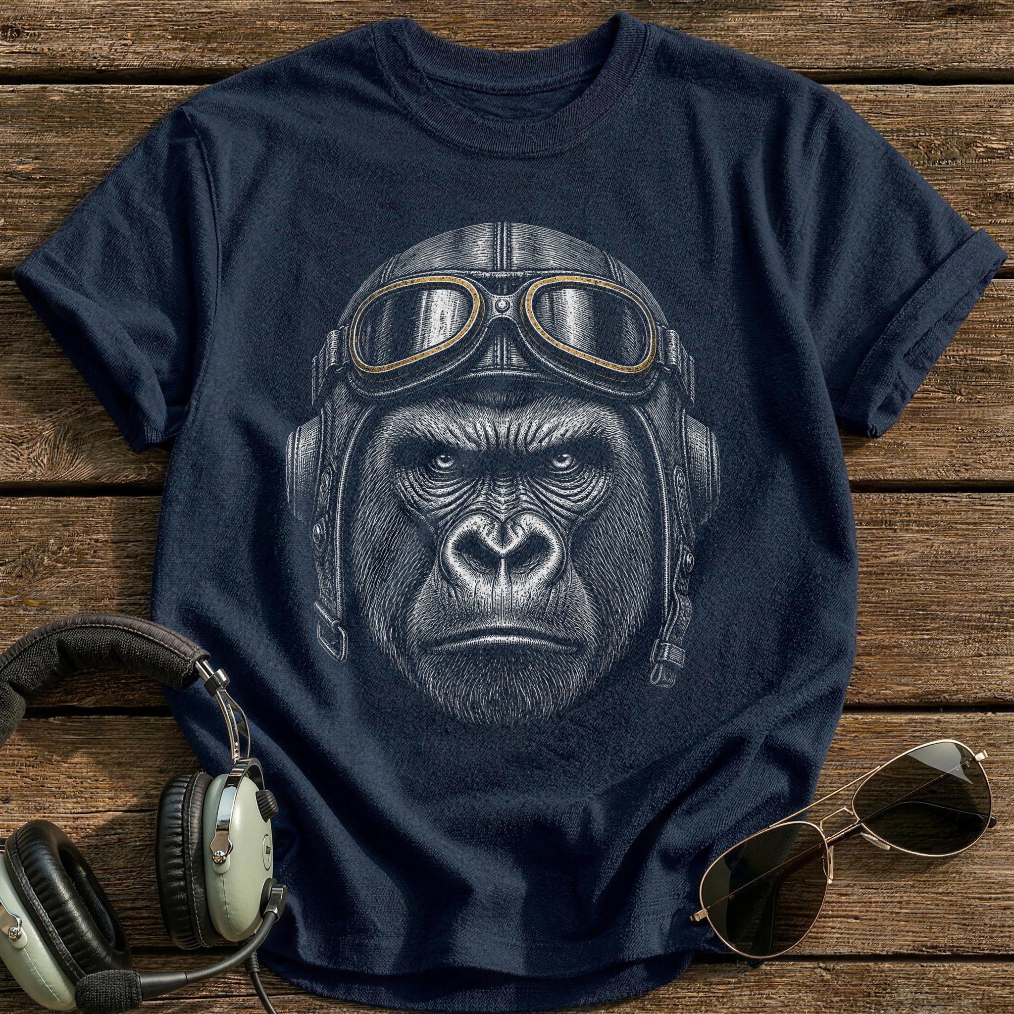 Gorilla Aviator (Faded Gold) T-Shirt - Navy