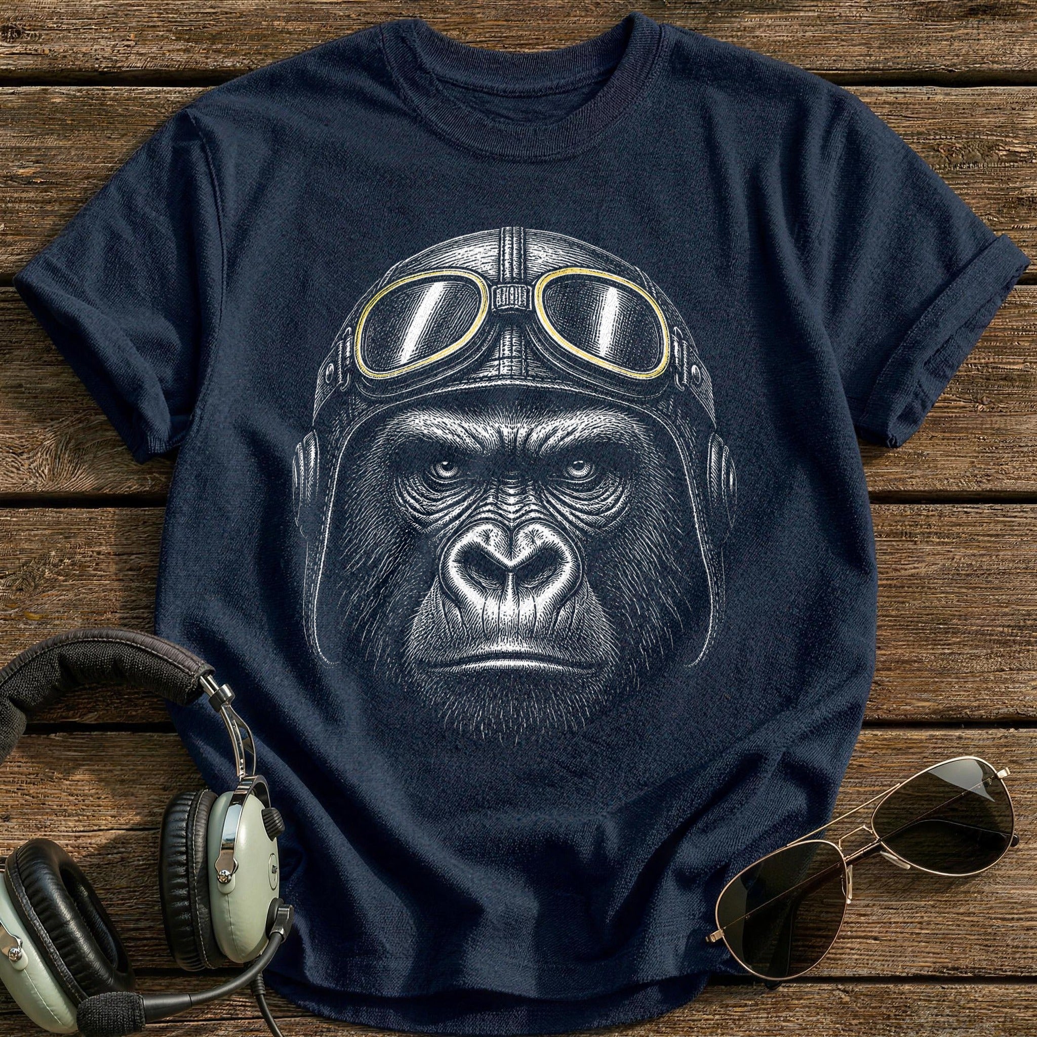 Gorilla Pilot (Pale Yellow) T-Shirt - Navy