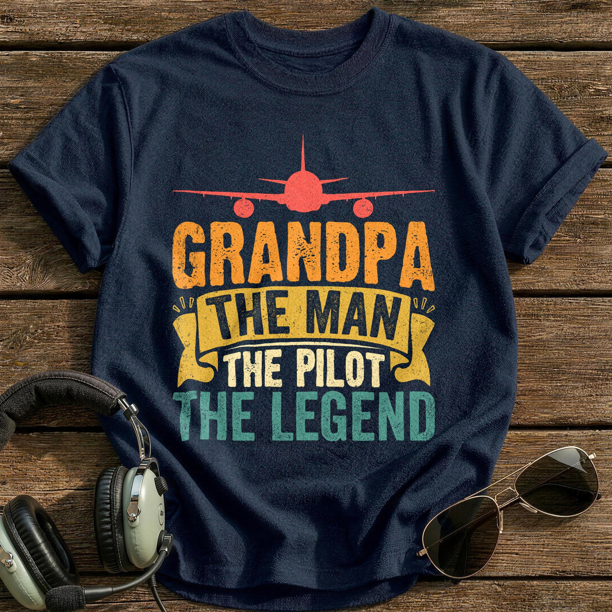 Grandpa The Man The Pilot The Legend T-Shirt - Navy
