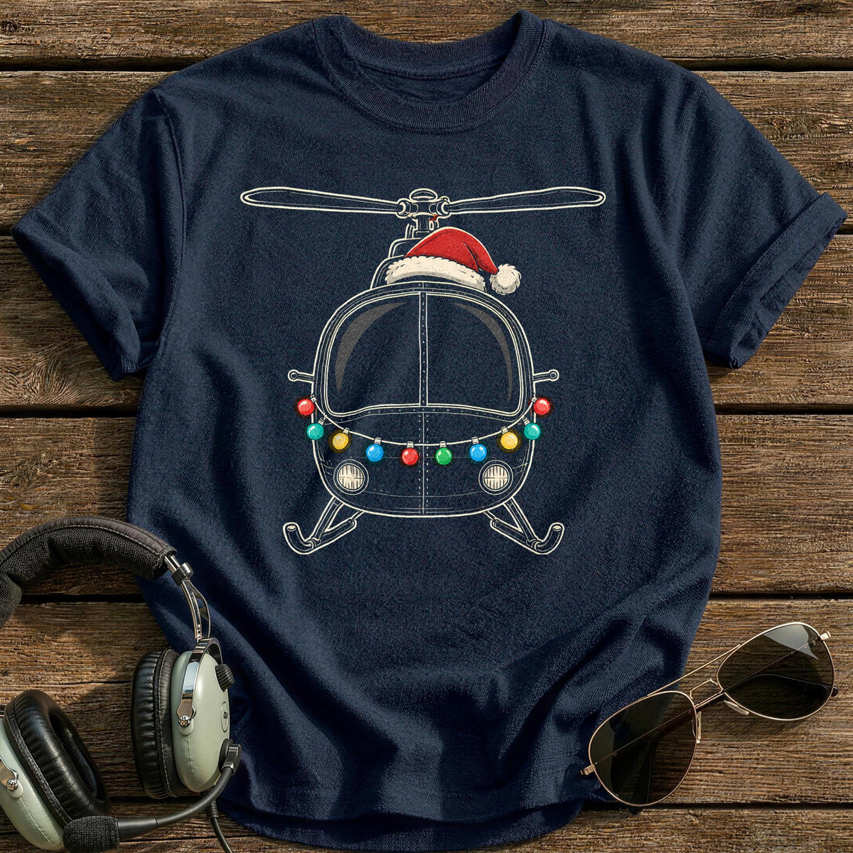 Helicopter Christmas Lights 19 T-Shirt - Navy