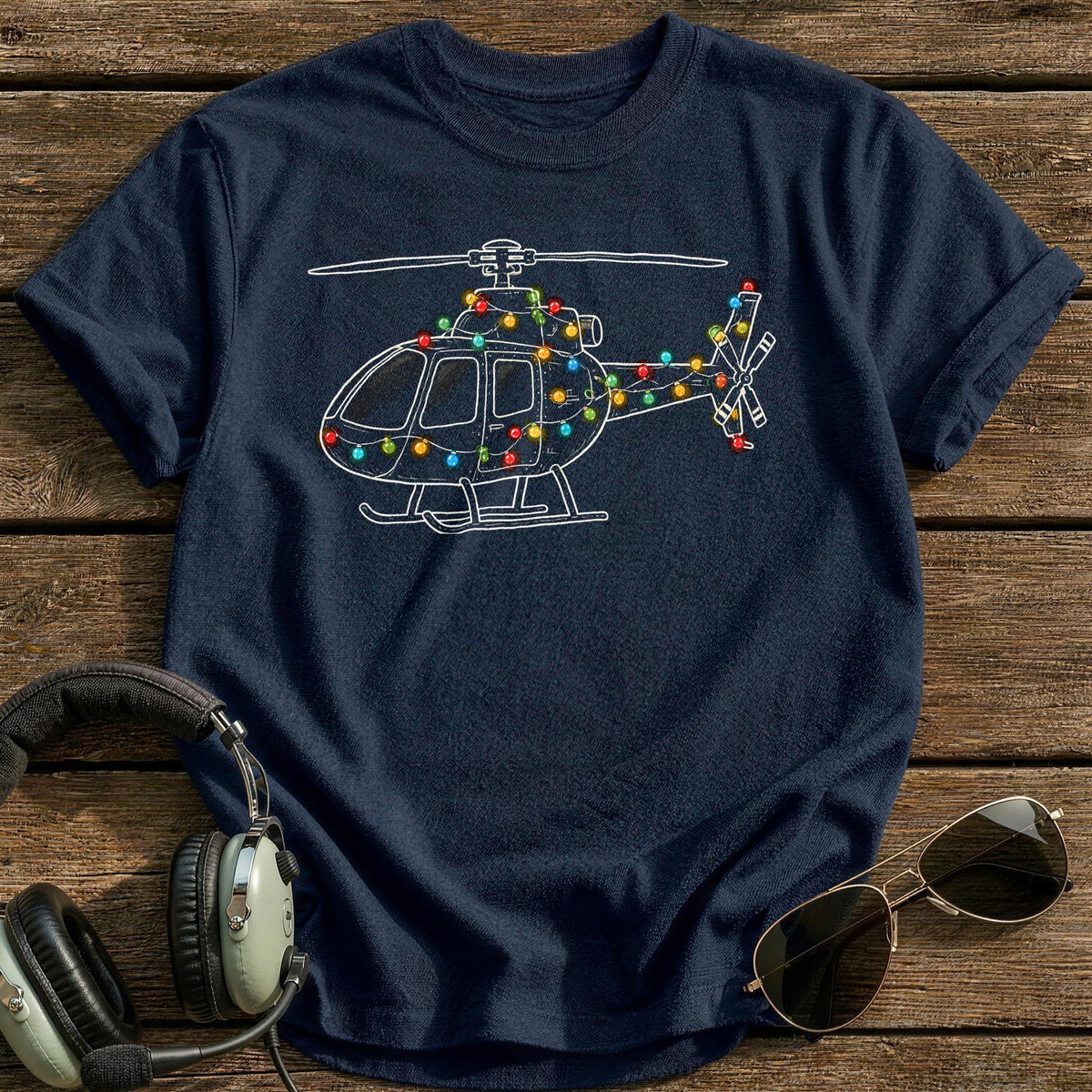 Helicopter Christmas Lights 68 T-Shirt - Navy
