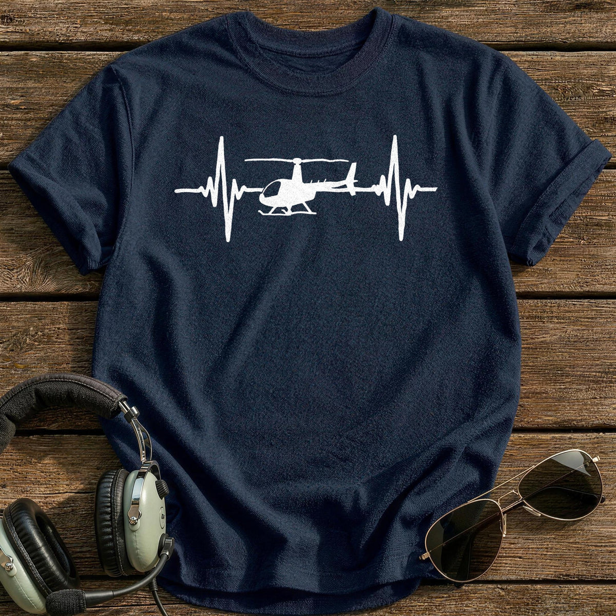 Helicopter Heartbeat T-Shirt - Navy