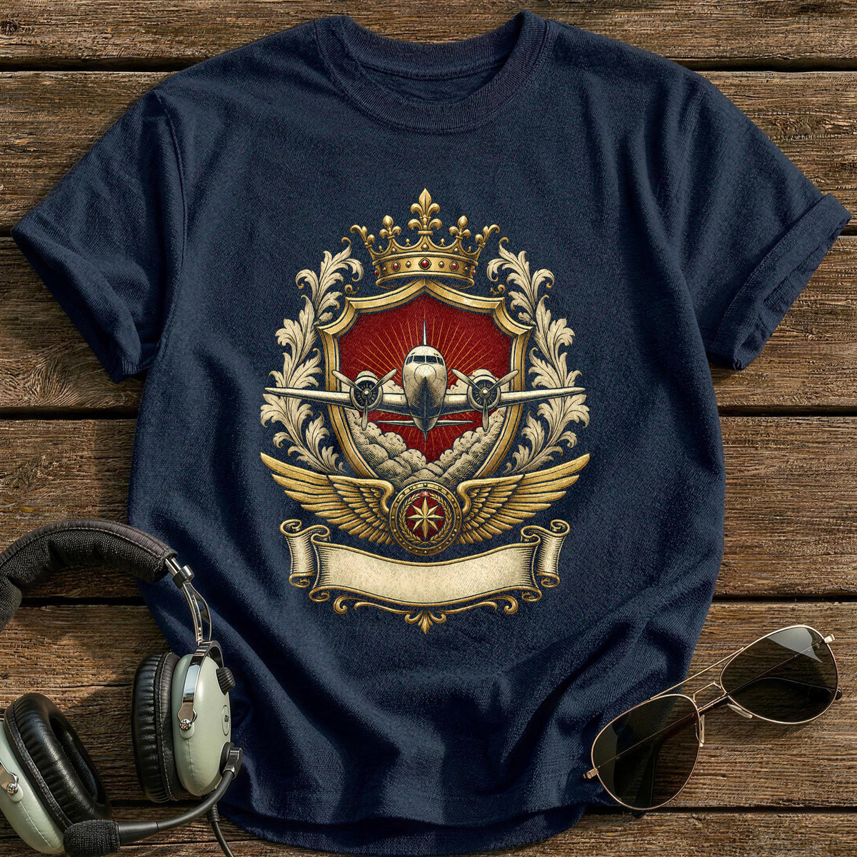 Heraldic Plane 72 T-Shirt - Navy