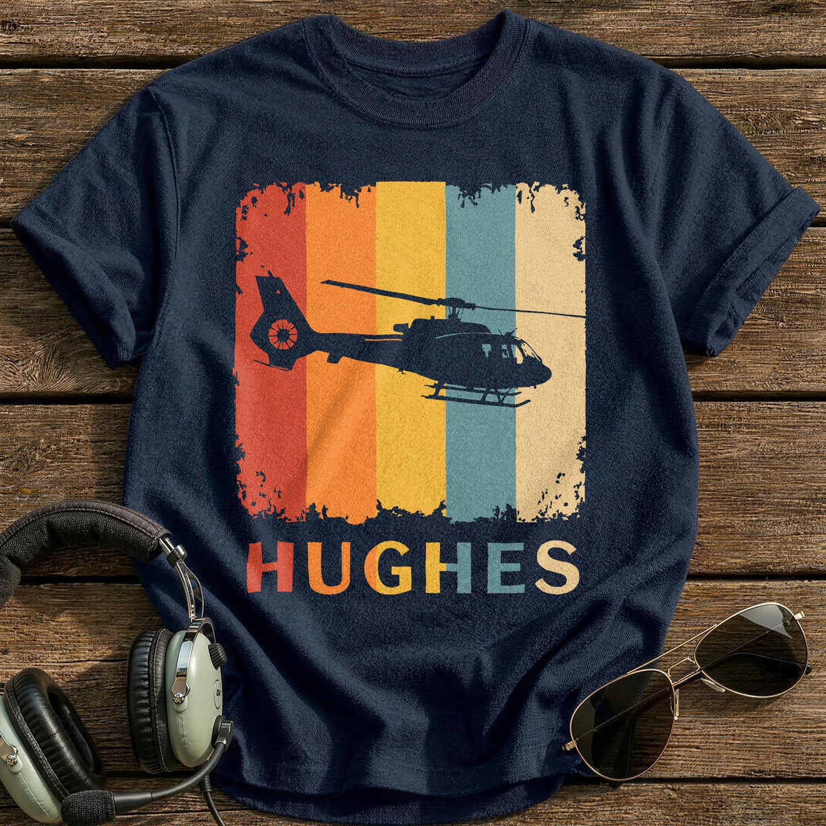 Hughes Retro Helicopter 1 T-Shirt - Navy