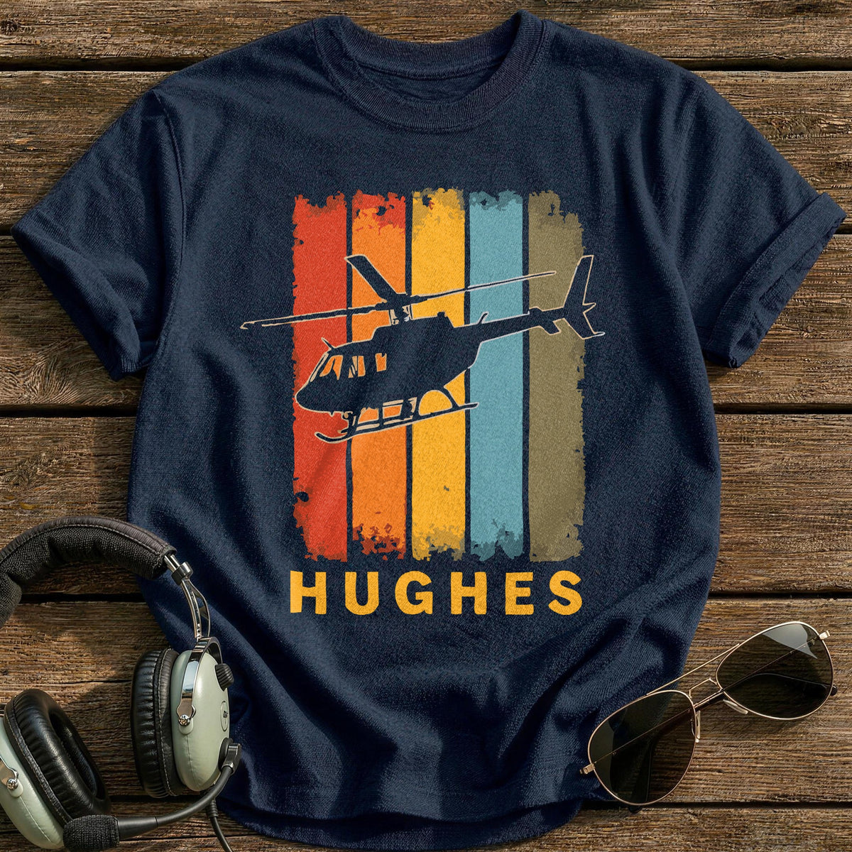 Hughes Retro Helicopter 2 T-Shirt - Navy