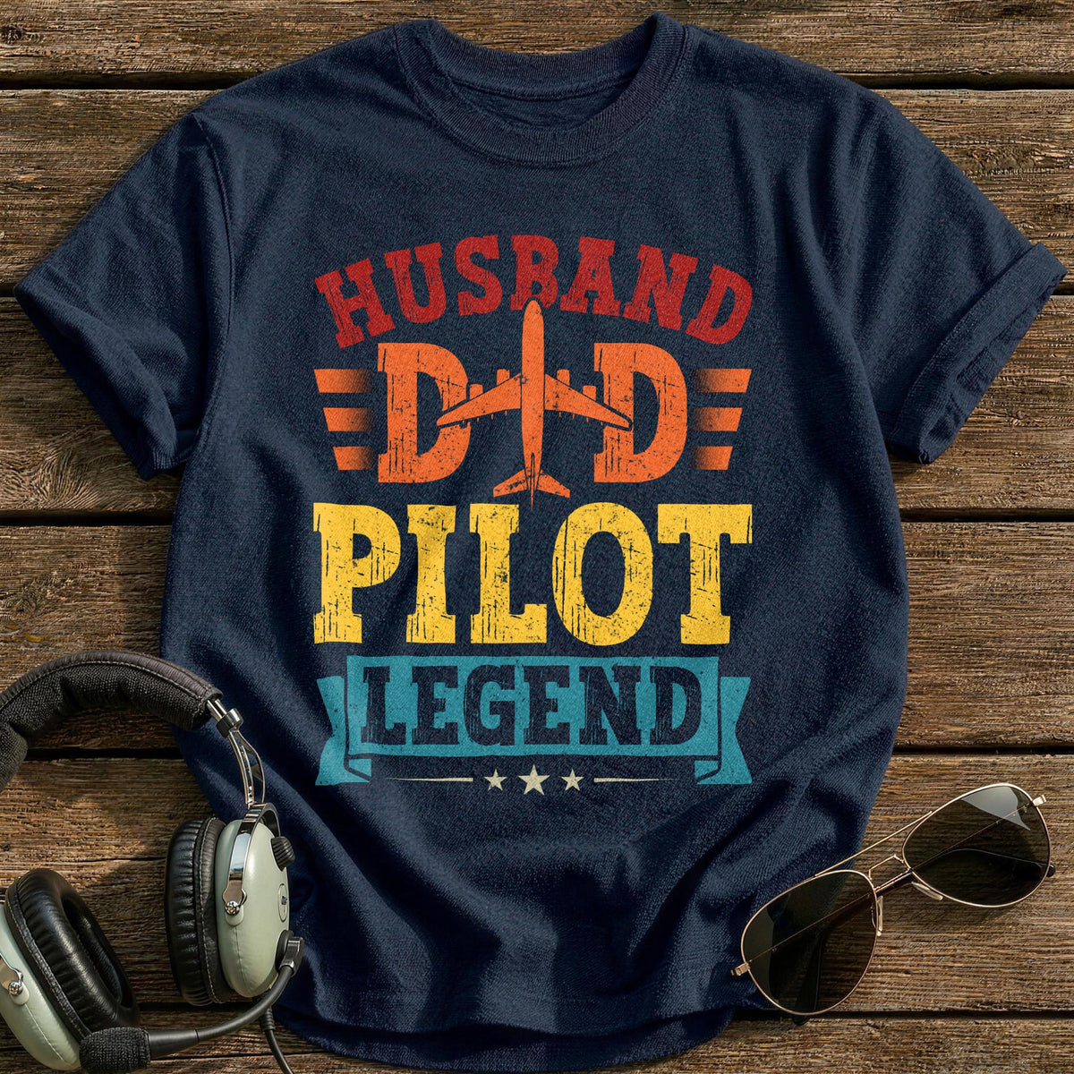 Husband Dad Pilot Legend T-Shirt - Navy
